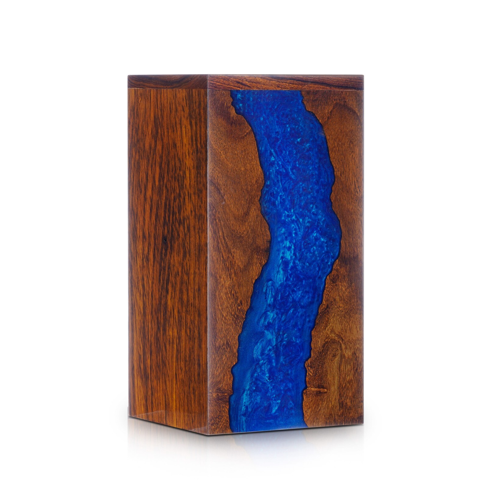 Handcrafted Rosewood and Blue Resin Urn Box – Memorial for Humans Ashes
