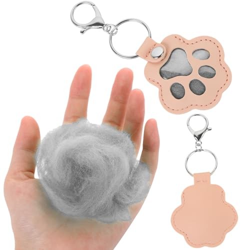 LIYDE 7 Pcs Paw Shaped Pet Hair Keykain Set – Leather Storage Keepsake Memorial
