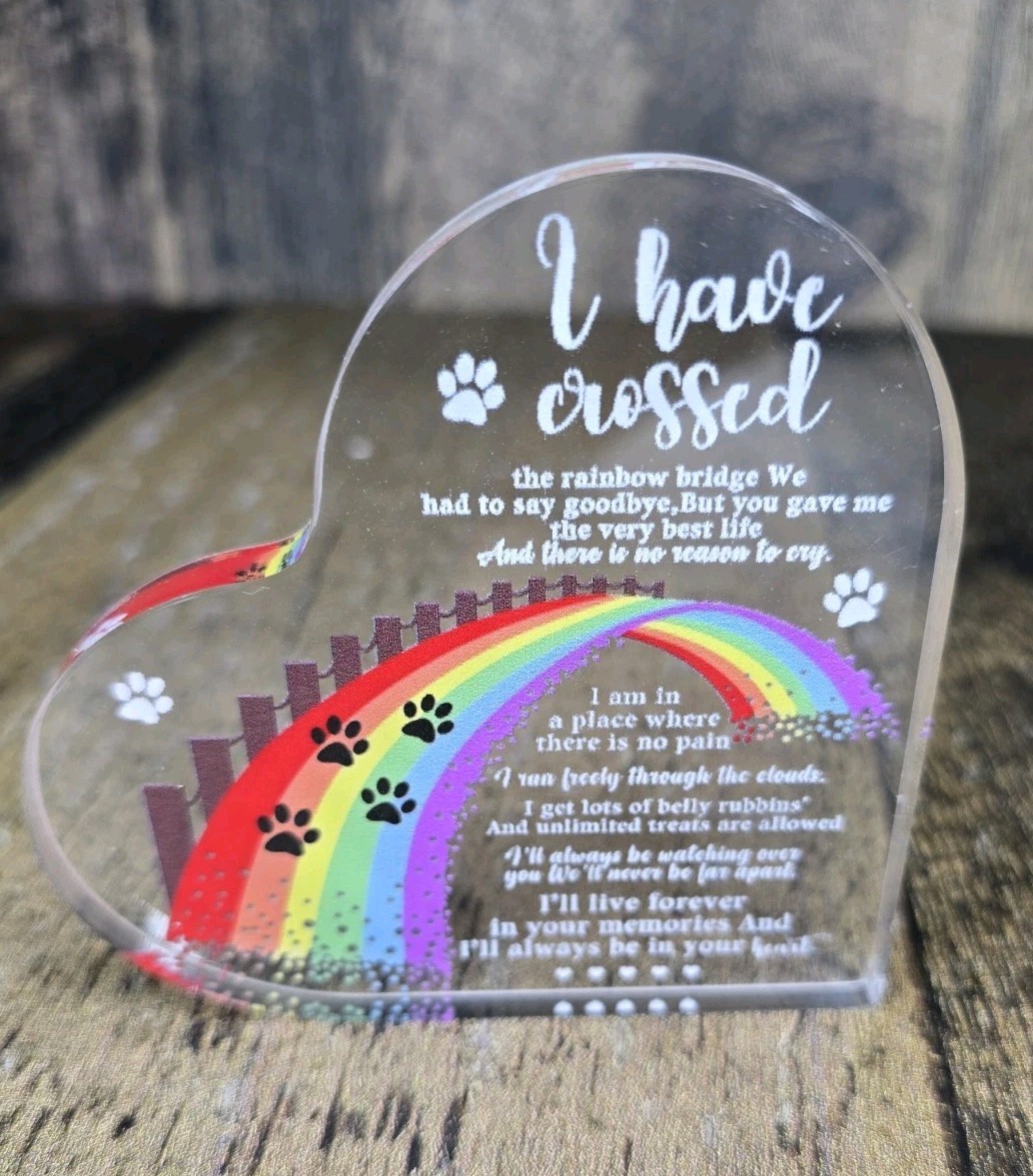 Pet Memorial_I Crossed Rainbow Bridge_Poem Acrylic Plaque Sympathy Gift (B2_🖤)