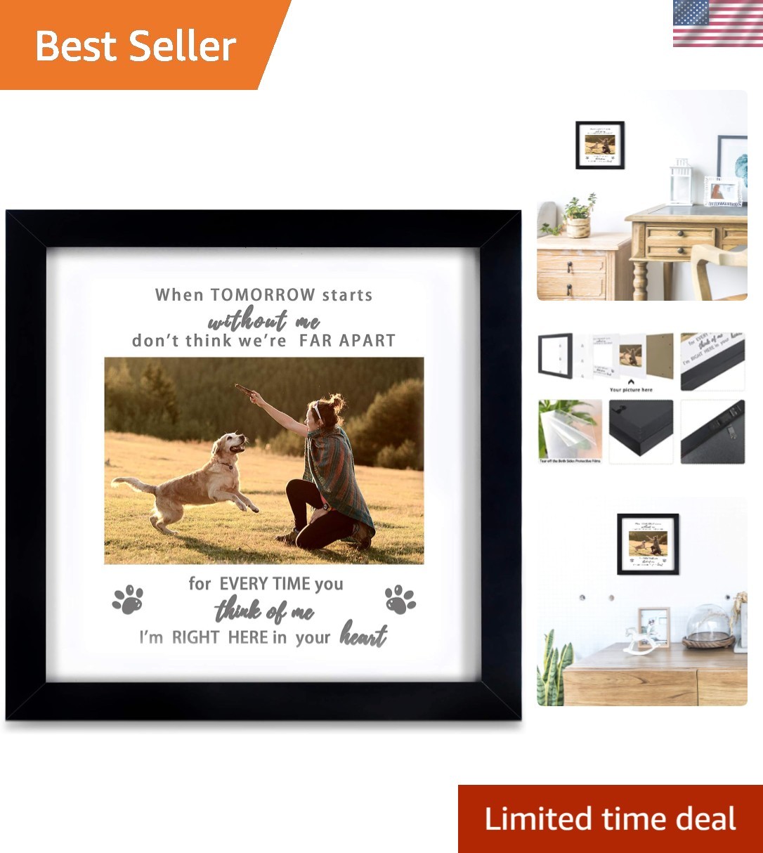 Inspirational Pet Loss Picture Frame – 9×9 Matted Keepsake for Furry Friends