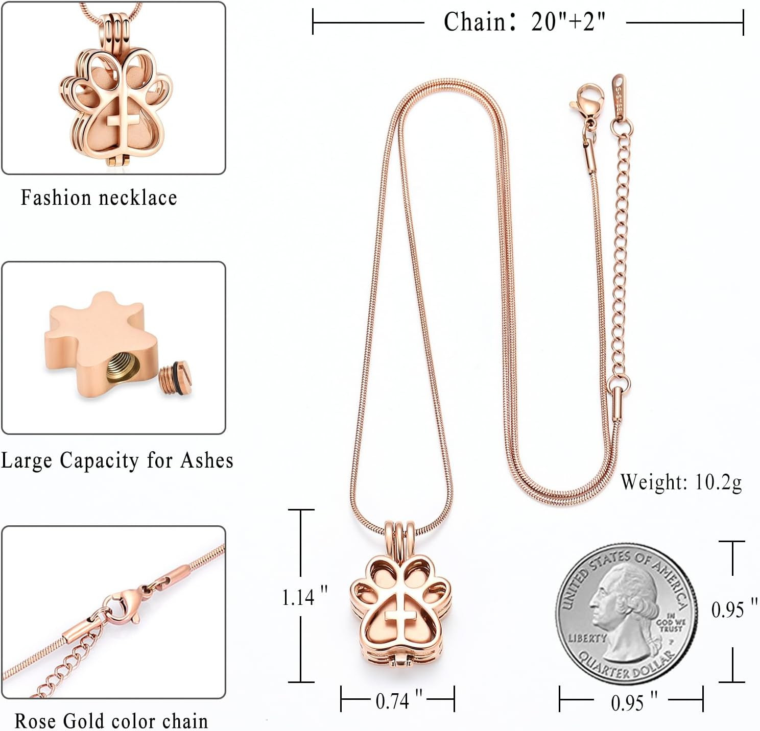 Pet Cremation Jewelry for Dog/Cat Paw Stainless Steel Memorial Locket Urn Neckla