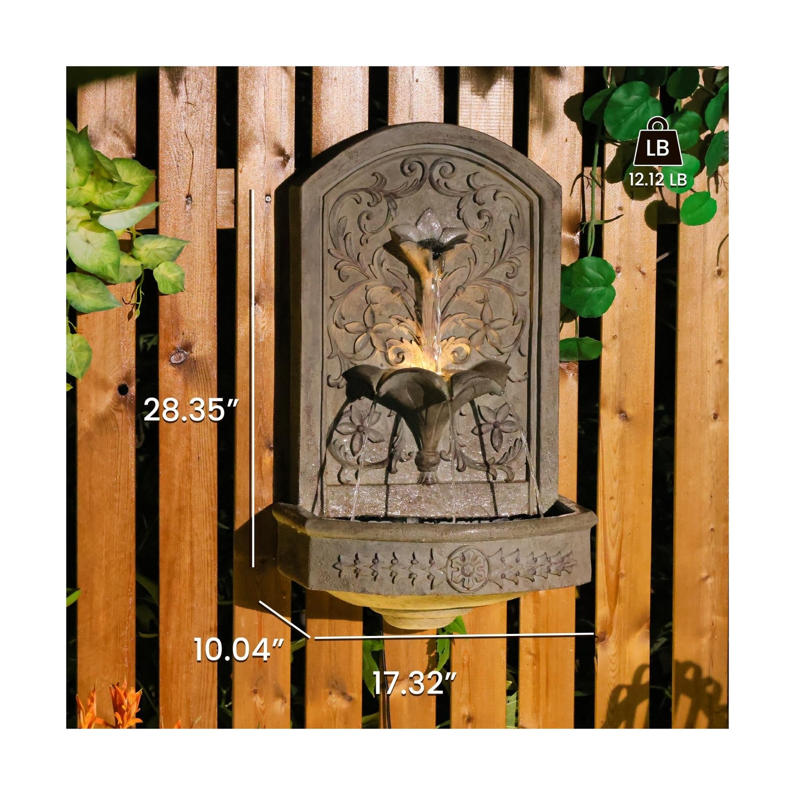 Vintage Wall-Mounted Outdoor Fountain, 28.3″ H Resin Garden Water Feature wit…