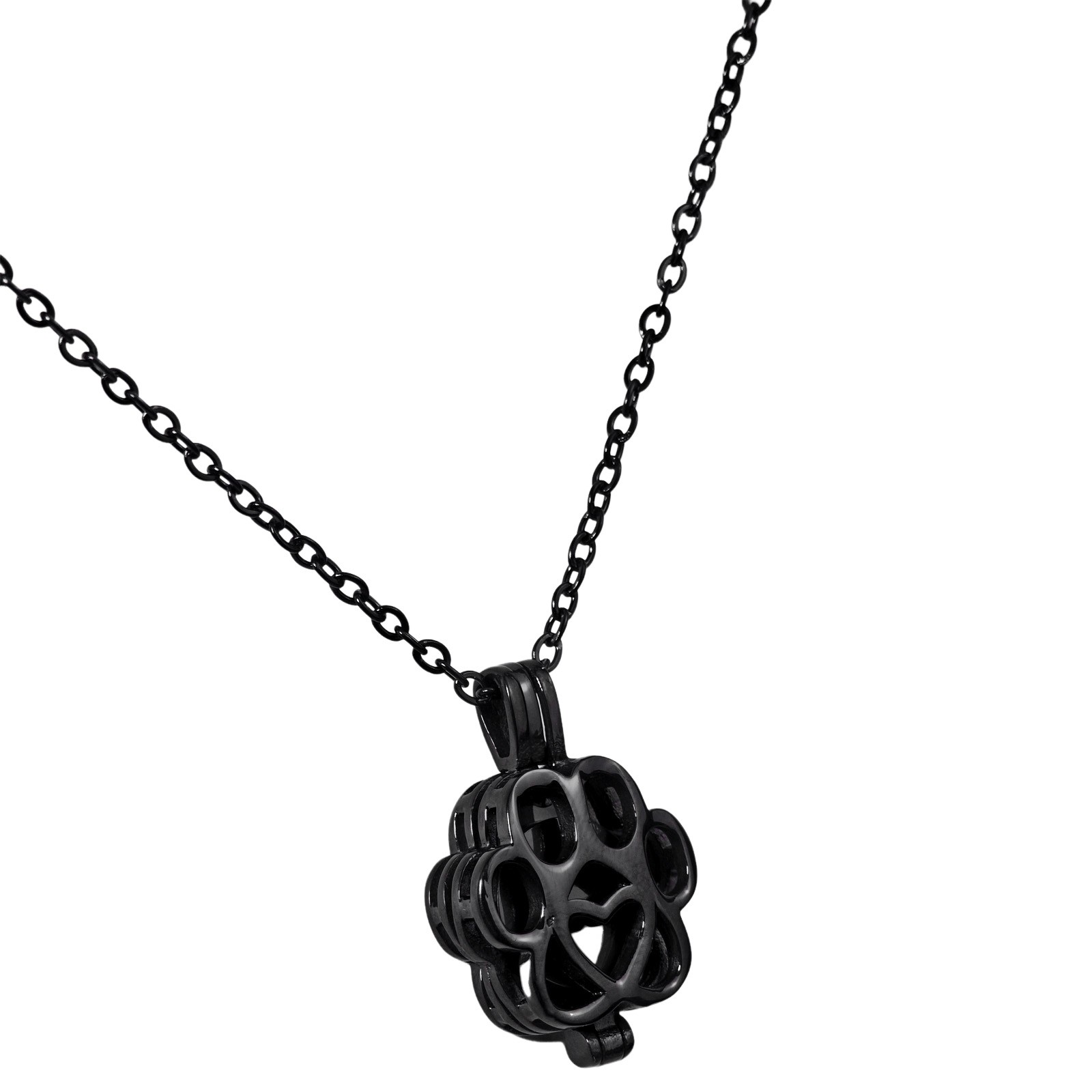 Paw Print Heart Pet Ashes Memorial Necklace with Inner Box For Dog&Cat（Black）
