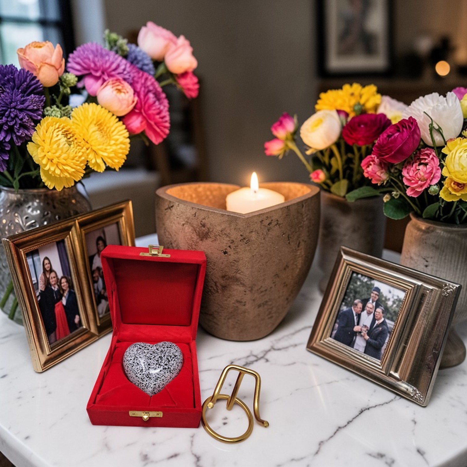 Mini Memorial Heart for Ashes Keepsake Cremation Urn Human Pet with Stand &Box