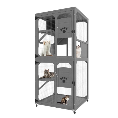 Catio Window Cat Enclosure, 4-Tier House w/ Wheels & Roof, Gray