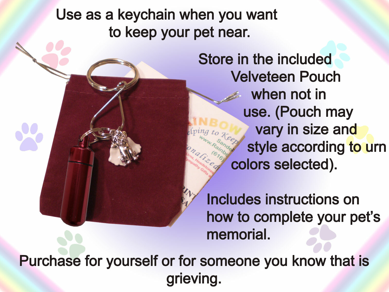 Pet Keepsake Urn Key Ring Dog Angel Memorial Choice of Colors and Engraving