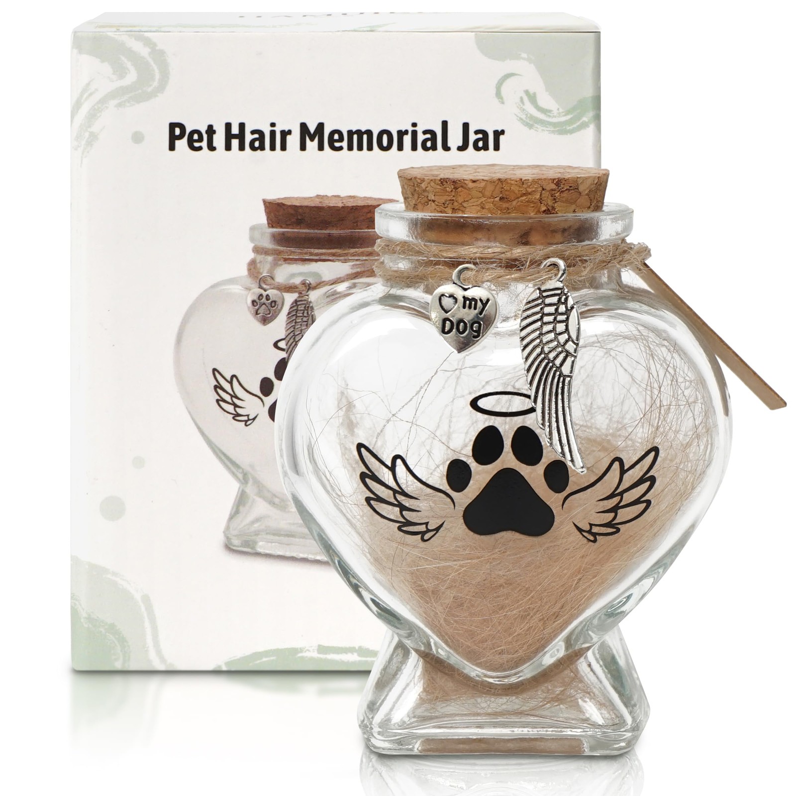 Pet Memorial Gift for Loss of Dog or Cat, Heart Shape Glass Jar & Bottle for …