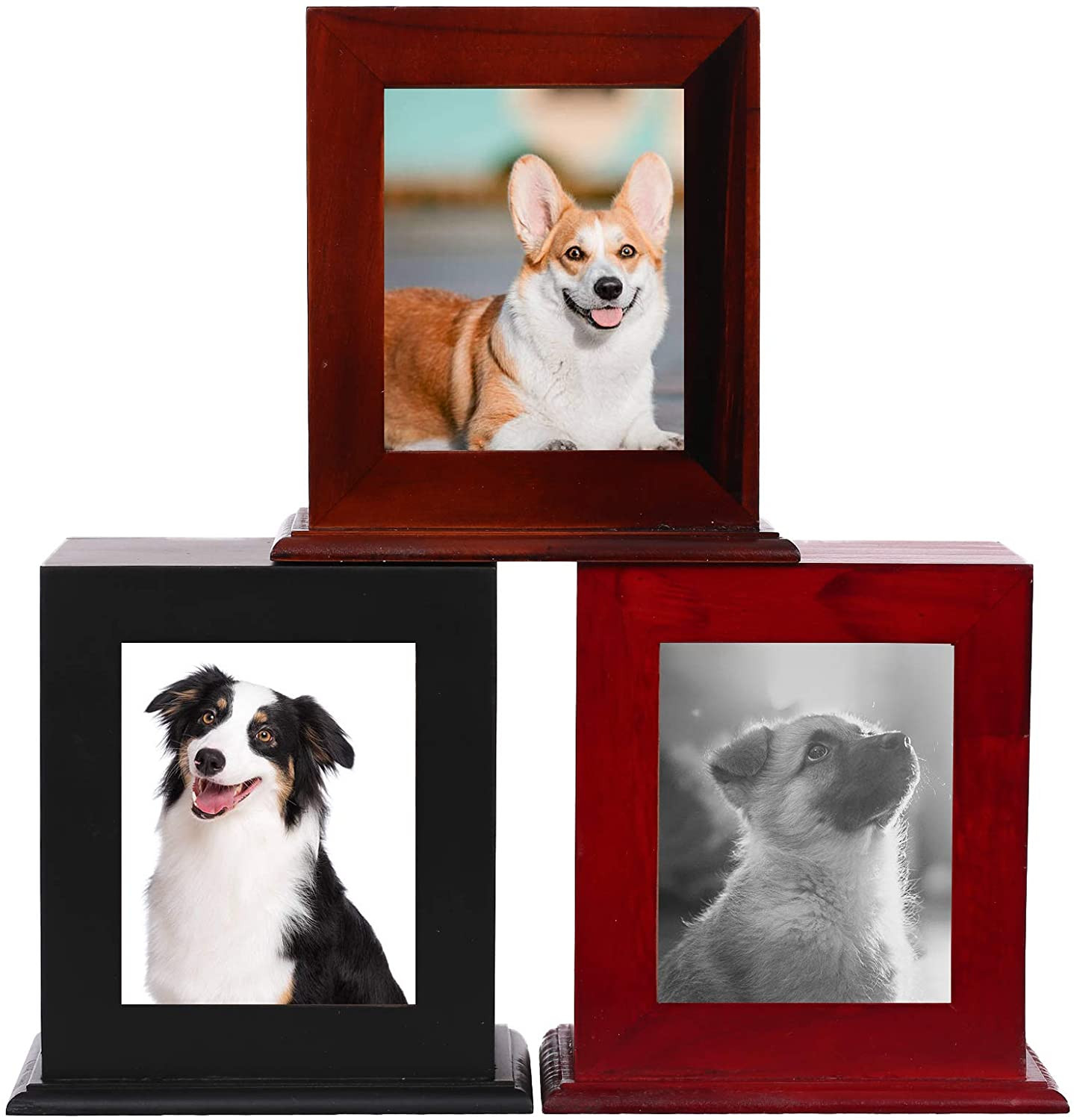 Pet Wood Memorial Urn for Ashes,Photo Frame Keepsake Box for Cats Dogs,Funerary