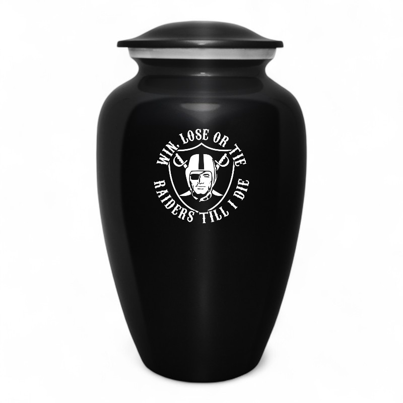 Large Black Raiders Football Theme Cremation Urn Adult Human Ashes w/Bag