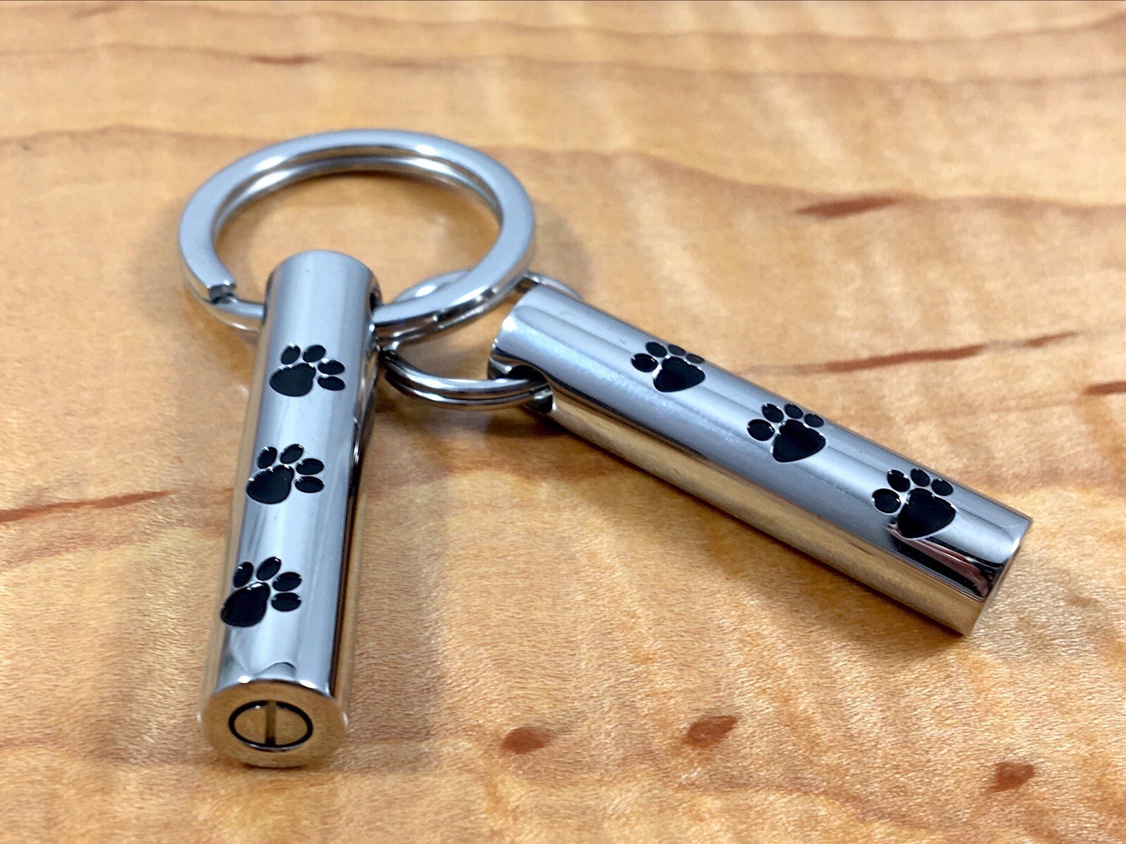 Pet Cremation Pendant Urn Keychain 1″ Key Ring for Ashes Dog Cat Paw Prints