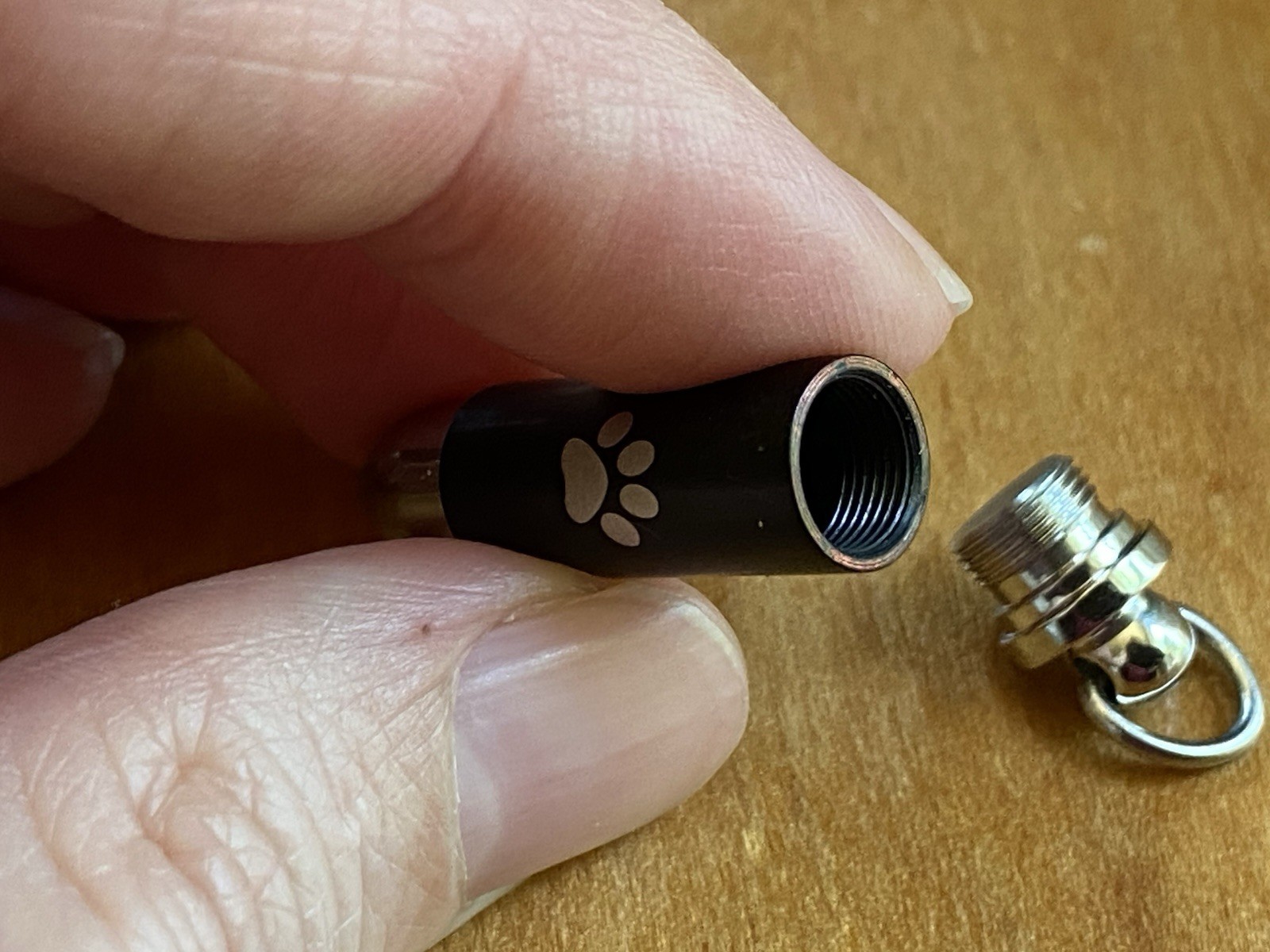 Mens Bullet Cremation Necklace Pendant Urn 4 Ashes SMALL VIAL Pet Paw Print Dog