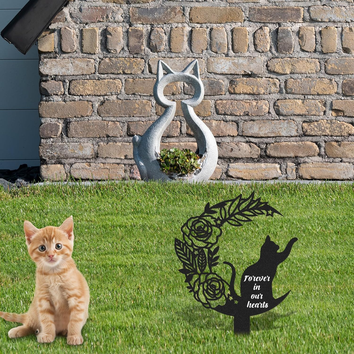 Pet Grave Markers Cat, Metal Memorial Plaques for Outdoors Garden Yard, Pet Grav