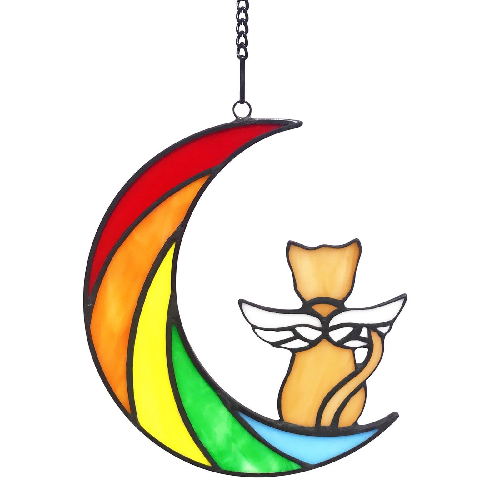 Stained Glass Rainbow Bridge Pet Memorial Gifts, Orange Cat Decor Memorial Gi…