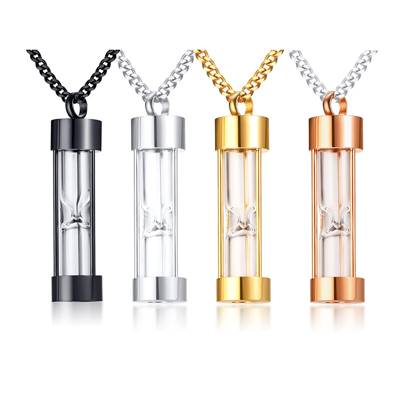 24″ Hourglass Cylinder Pendant Men Necklace Ash Urn Cremation Memorial Container
