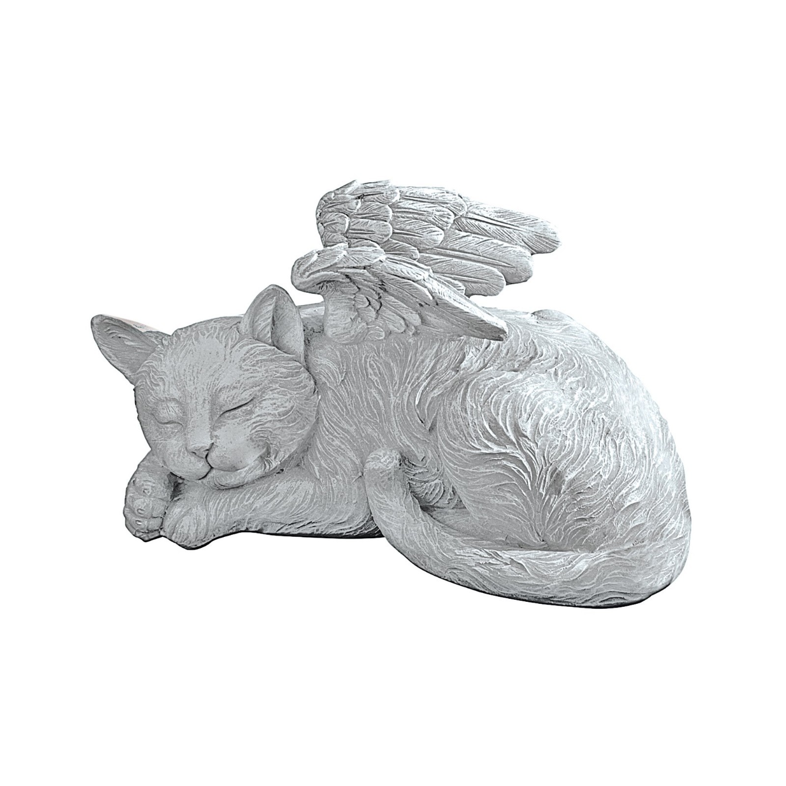 Cat Angel Pet Memorial Statue – 10″ Tribute Grave Marker, Antique Stone Finish