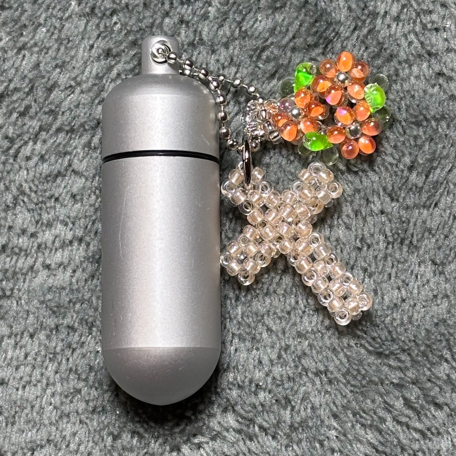 Cremation Ashes Keychain – Cremation Keepsake(orange cross and orange ornaments)