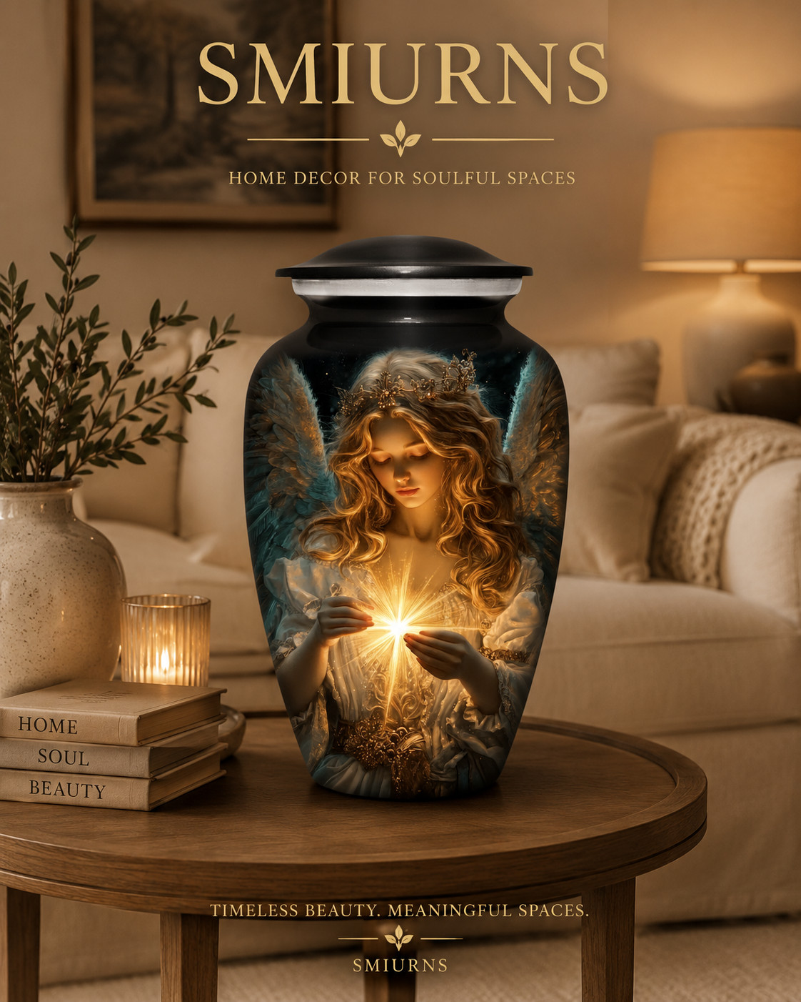 Cremation Urn for Human Ashes Adult Large 190 Cu In Guardian Angel Keepsake Urns