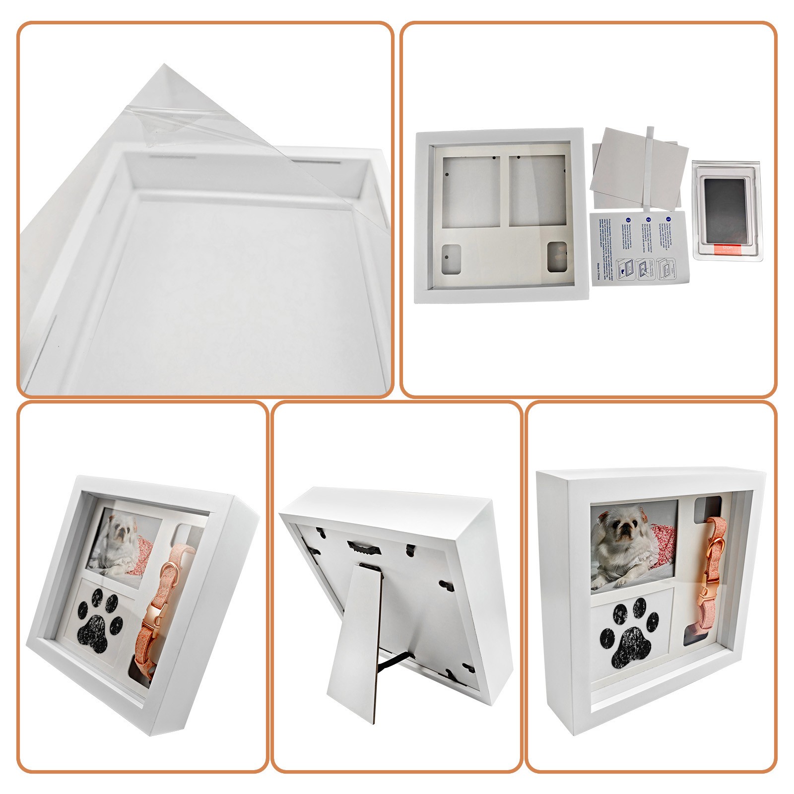 Pet Memorial Picture Frame, Pet Paw Print Impression Kit For Dogs & Cats(White)