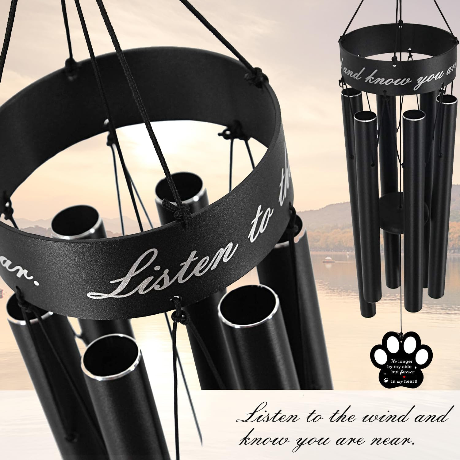 Pet Memorial Wind Chime, 30 Inches Paw Print Pet Remembrance Gift to Honor and R