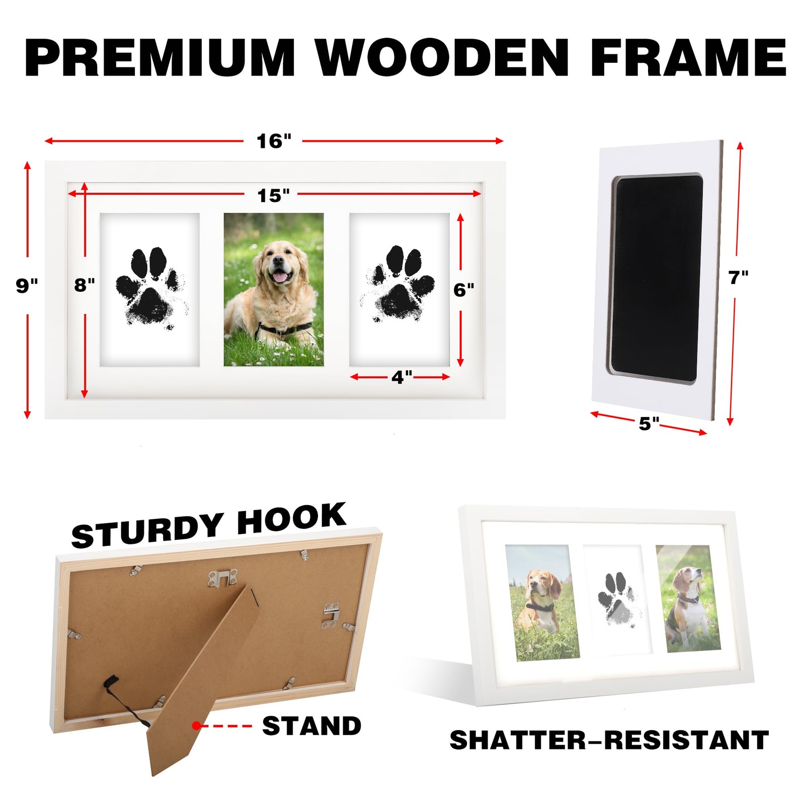 Dog Paw Print Kit with Frame, Inkless Paw Print Kit for Dogs and Cats, Pet Me…