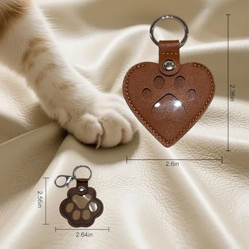 4-Piece Leather Pet Memorial Keychain Cat Hair Fur 2.36in(tack of 4) mud gray