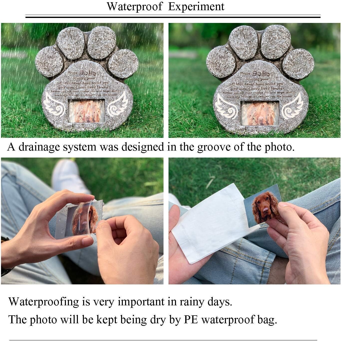 Dog Memorial Stone – Paw Print Pet Memorial Features a Photo Frame Pet Loss Gift