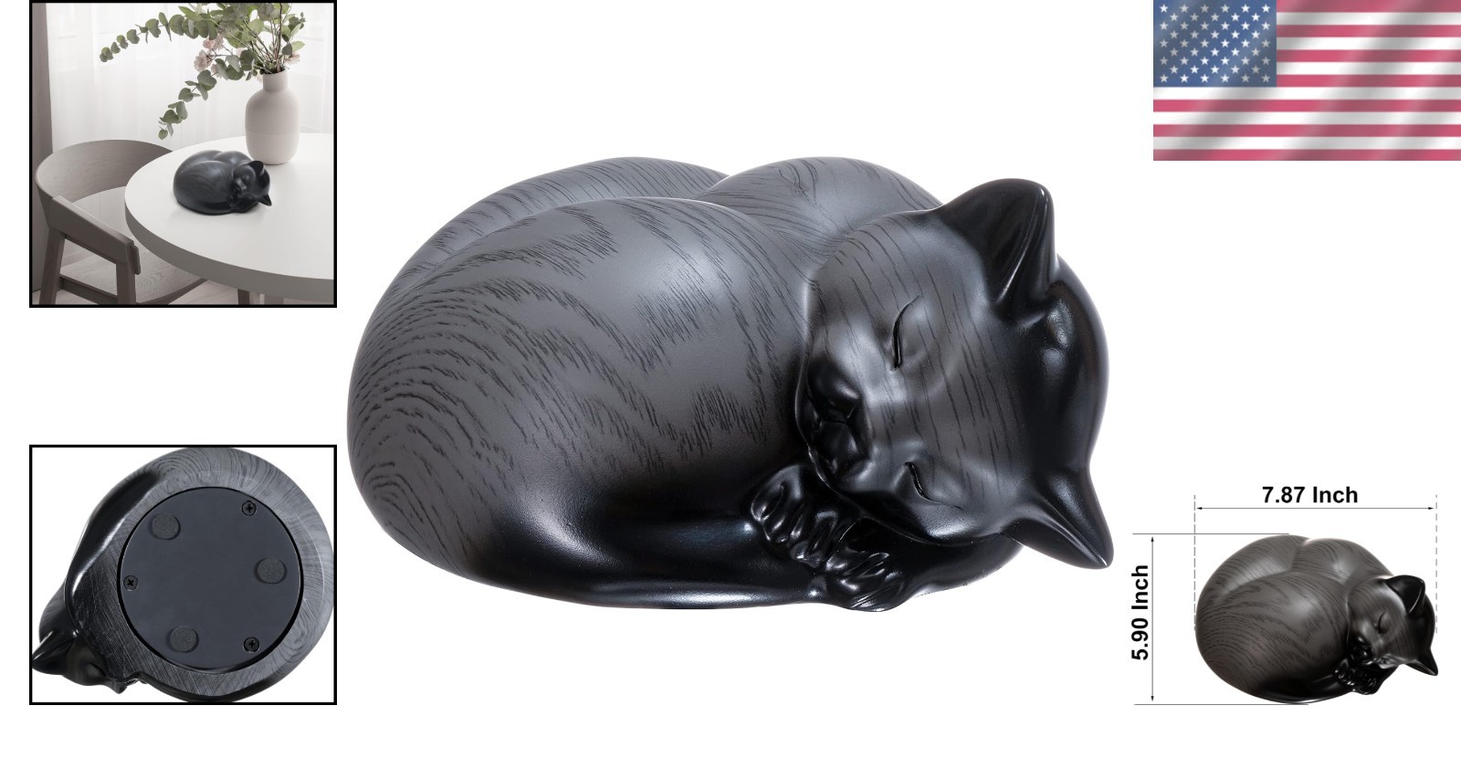 Modern Gray Cat Urn for Ashes Polished Resin Durable Pet Memorial Keepsake