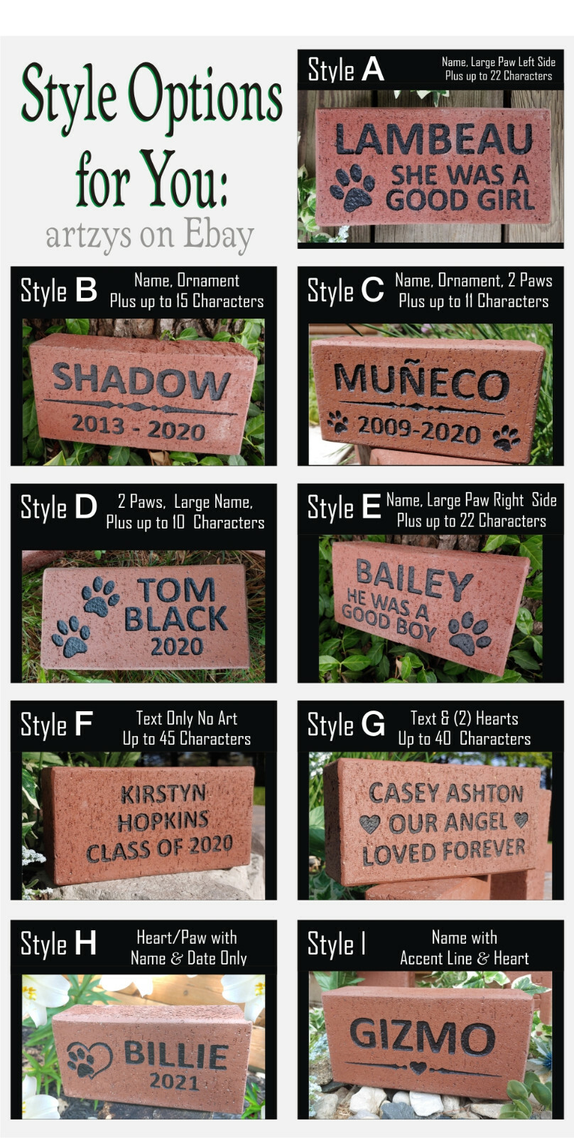 Customizable PET MEMORIAL STONE Engraved Custom Dog Cat Paw Paver Brick Memory
