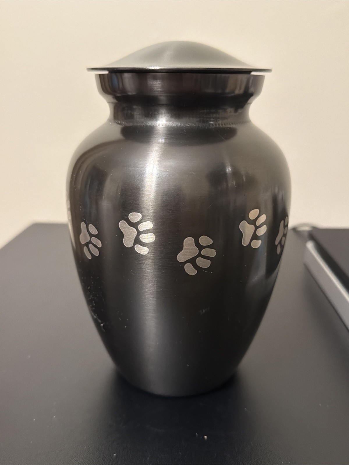 Classic Paws Slate Pet Urn. crafted from durable brass with slate gray finish
