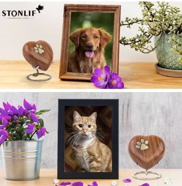 Classic Heart Rose Wood Any Pet Memorial Urn Dog Cat Urns for Ashes Cremation SM