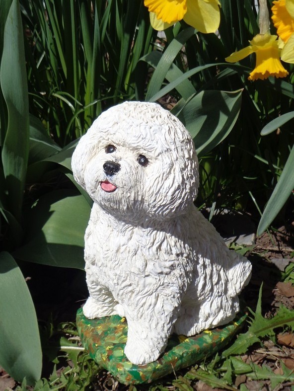 Bichon Frise Concrete 9.5″ Pet Loss Memorial Stone Garden Decor Dog Mom Gift
