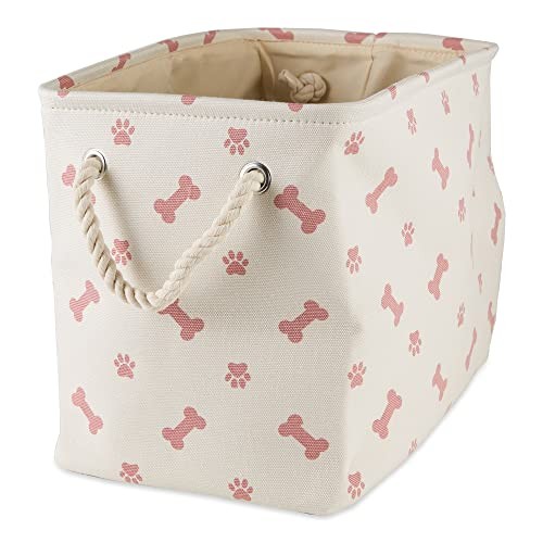 Pet Storage Collection Paw and Bone Print Small Rectangle, 14x8x9″ Rose