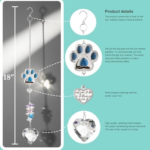 Dog Memorial Gifts for Loss of Dogs, Crystal Suncatcher & Bracelet Blue