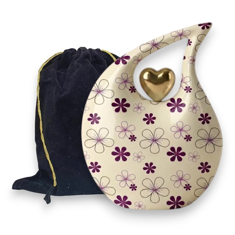Cream Purple Daisy Aluminum Cremation Urn 200 Cu In Adult Ashes Gold Heart Urns