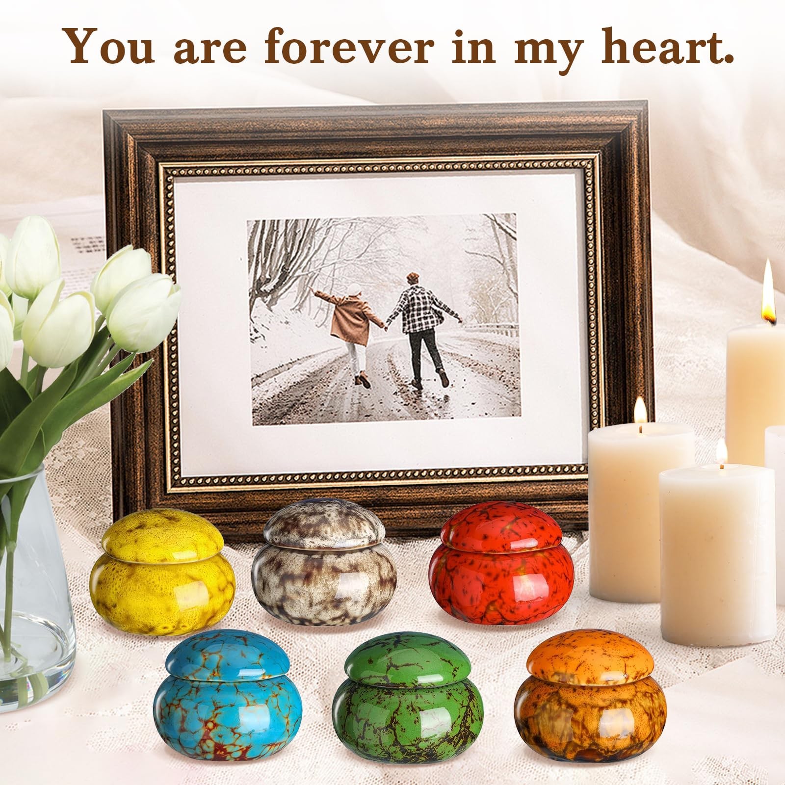 CHONOVO Small Urns for Human Ashes Keepsake Ceramics 6 Pcs, Six Unique Colors