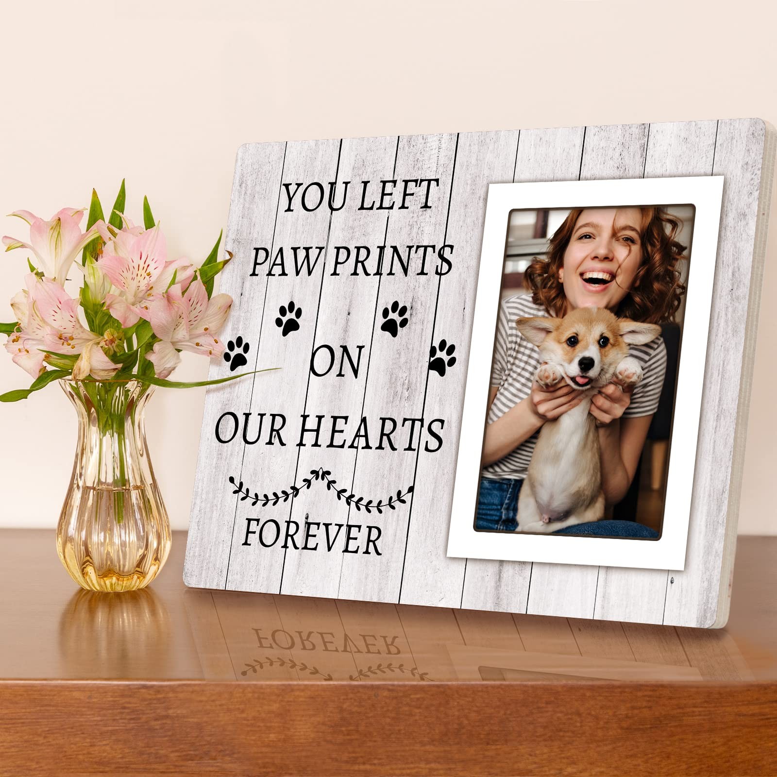 Dog Memorial Picture Frame 4×6 Pet Remembrance Sympathy Gift With Paw Prints
