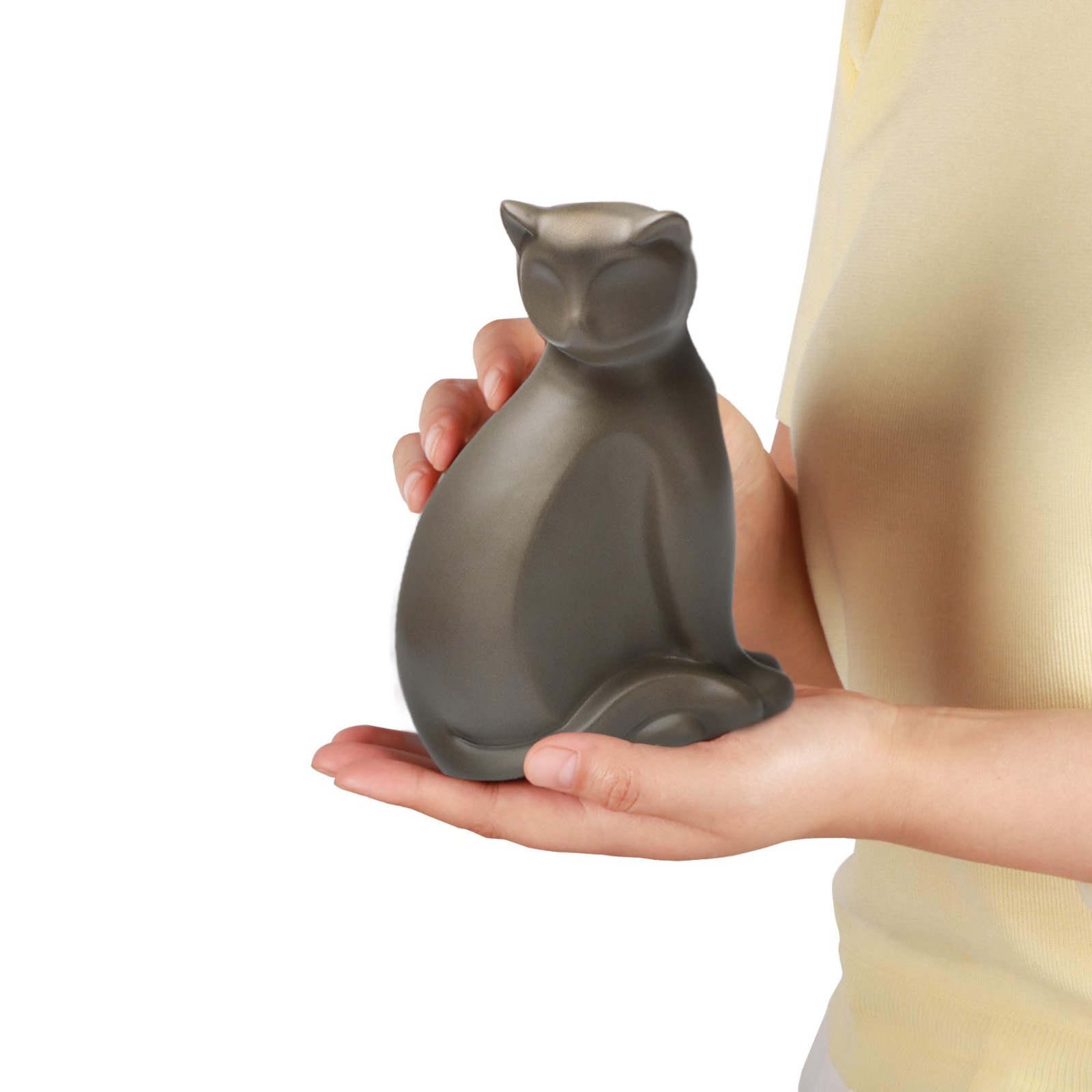 Elegant Ceramic Pet Urn for Cats – Small Brown Keepsake Memorial Box with Seal K