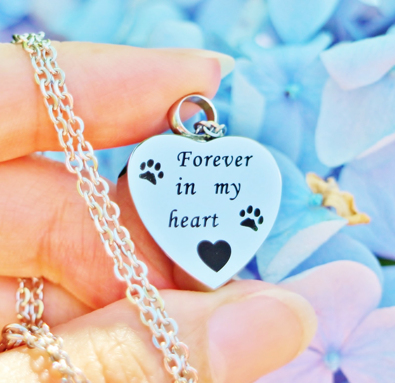 Pet Cremation Necklace Pendant Urn Paw Print Dog Cat Forever In My Heart Always