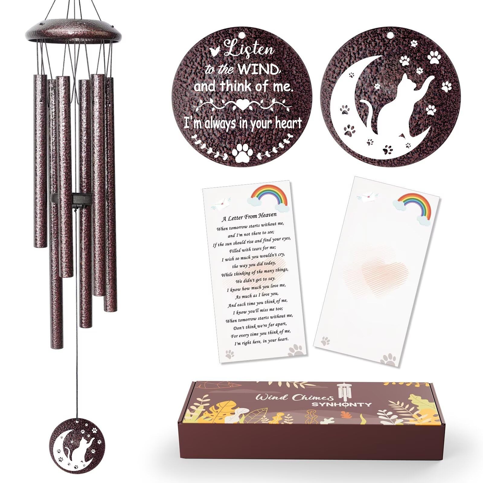 Cat Memorial Gifts for Loss of Cat, 25 inch Cat Memorial Wind Chimes, Loss of…