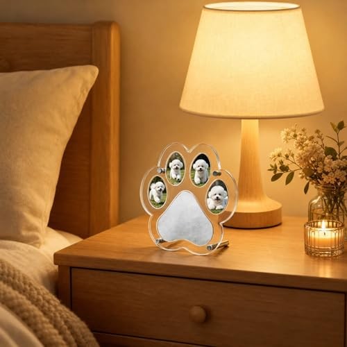 Paw Print Acrylic Pet Fur Keepsake – Pet Memorial Ornament for Dog & Cat