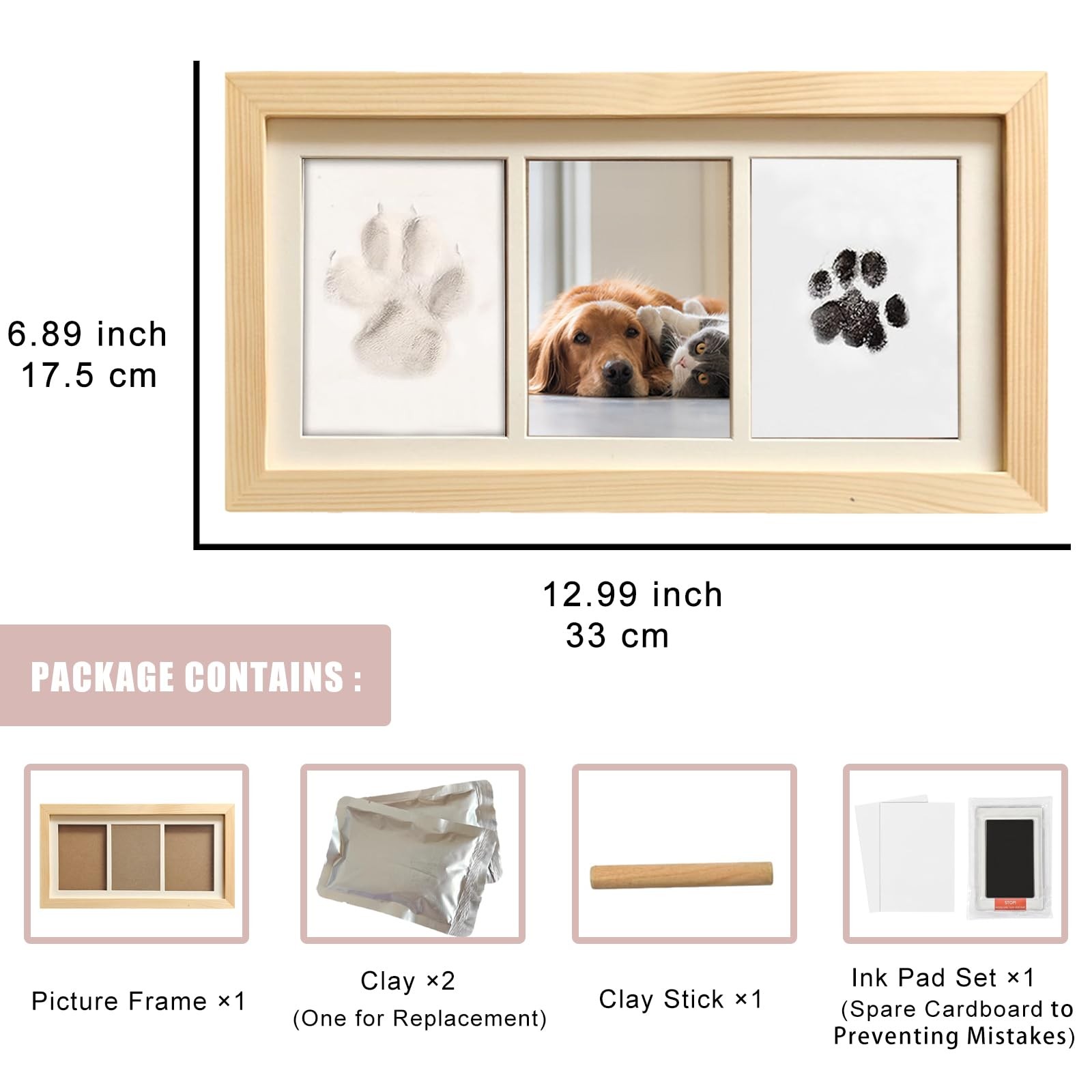 ZAPVLVT Paw Print Impression Kit for Dogs and Cats, 2 large, Pet-Photo-Frame