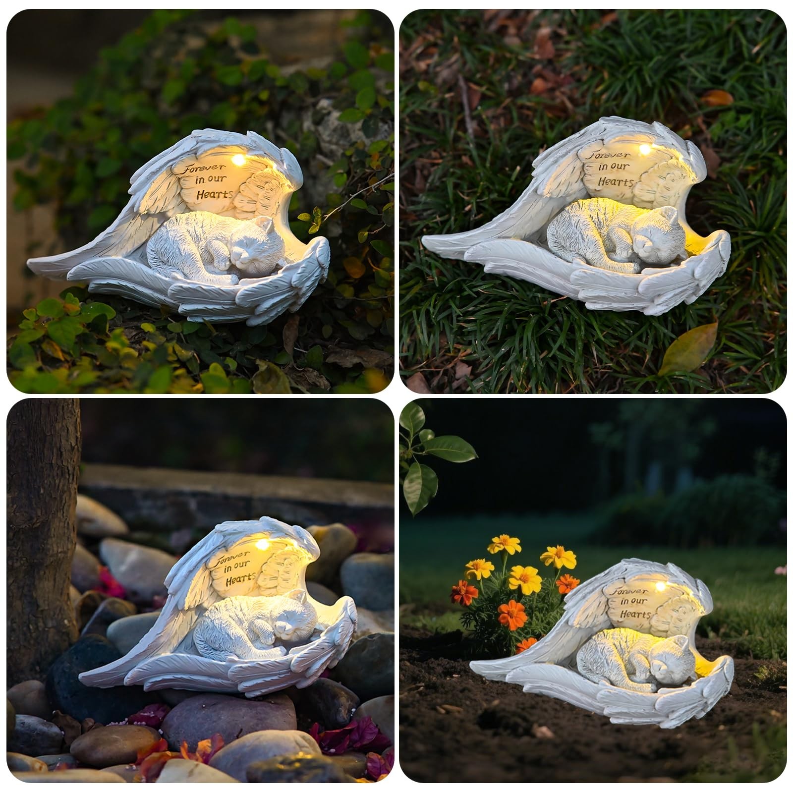 Cat Memorial Gifts for Loss of Cat, Peaceful Sleeping Solar Angel Cat Statue …