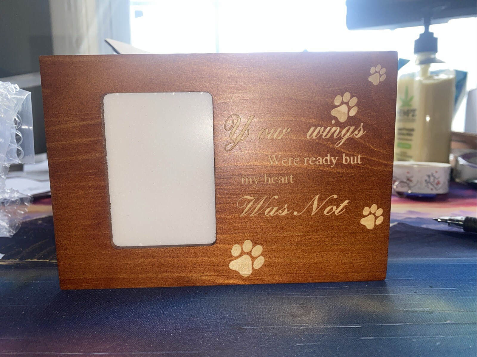 Photo Pet Brown Urn for Dogs Cats Ashes Memorial Pine Medium- Lock Sliding Top