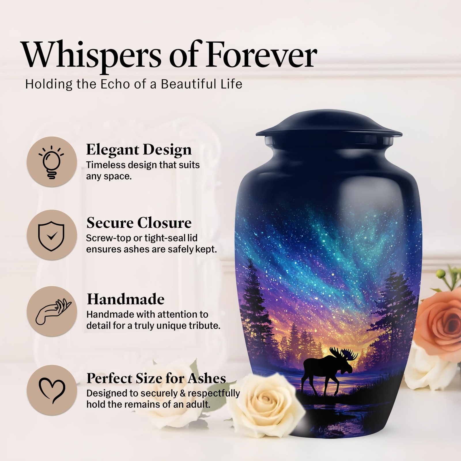 Moose Urns – 200 Cubic Inches – Large Funeral Blue Urn for Human Ashes Male &…
