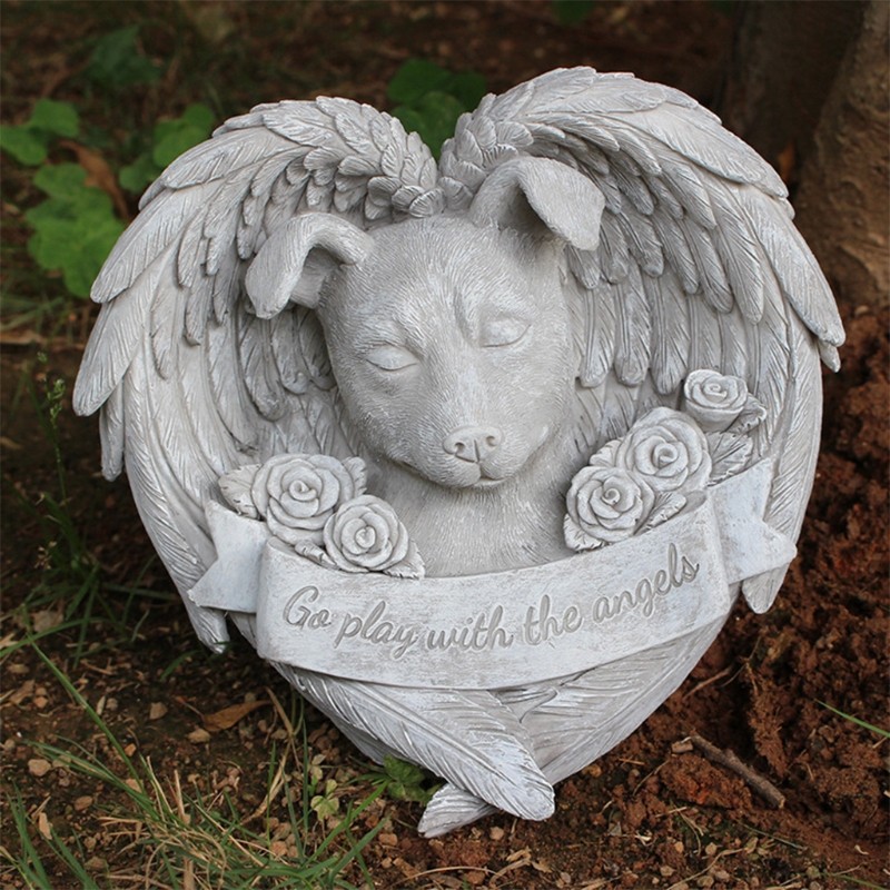 Pet Dog for Cat Monument Angel Wing Memorial Tombstone Resin Statue Ornam