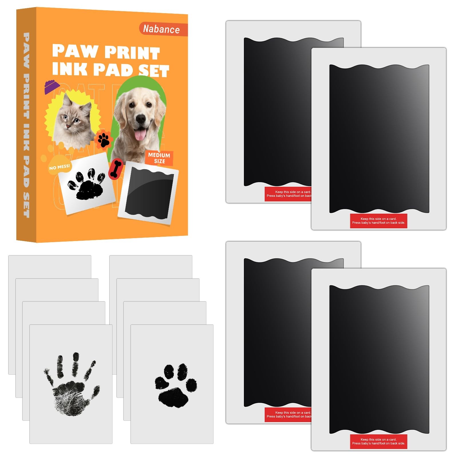 Inkless Paw Print Kit for Dogs, Cats & Babies, 4 Clean Touch Ink Pads and 8 I…