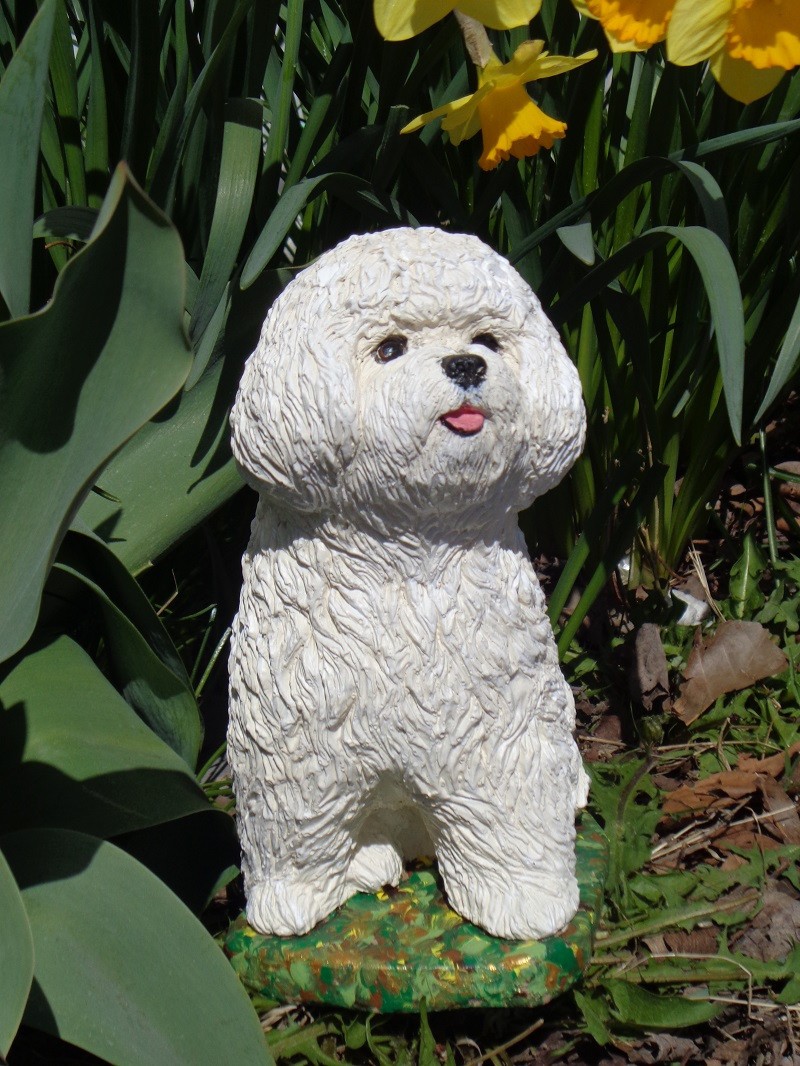 Bichon Frise Concrete 9.5″ Pet Loss Memorial Stone Garden Decor Dog Mom Gift