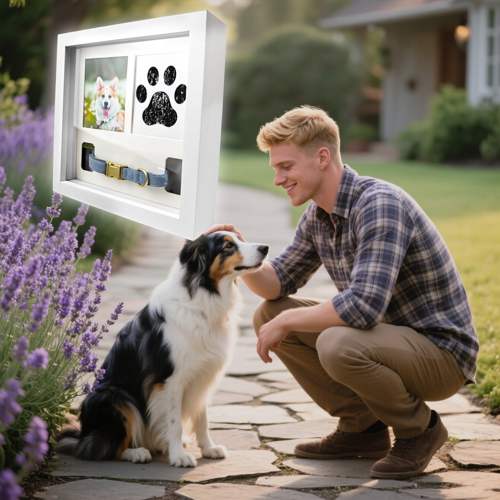 Pet Memorial Picture Frame, Pet Paw Print Impression Kit For Dogs & Cats(White)