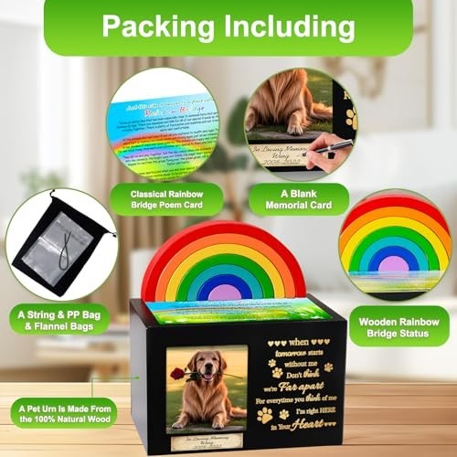 Wooden Rainbow Bridge Keepsakes Pet Urns, Handcrafted Dog/Cat Pet Urn, A Memo…