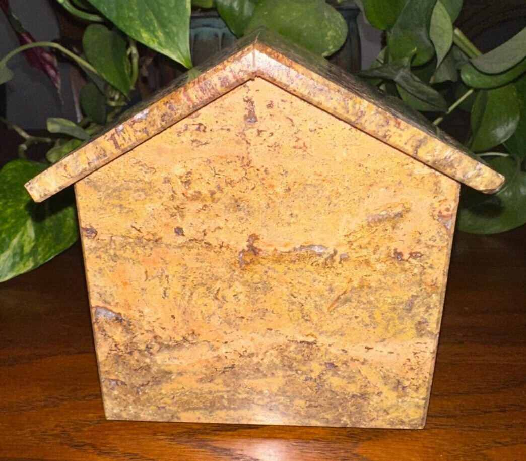 Natural dark travertine pet urn memorial for dog cat cremains handmade doghouse